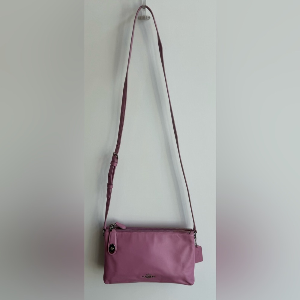 Coach Crosby 36552 Pink Crossbody Calf Leather Double Zipper TurnLock Purse - Picture 2 of 16